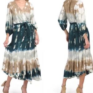 Young Fabulous & Broke Jillian Tye Dye Vacation Coastal Hippie Boho Midi Dress S